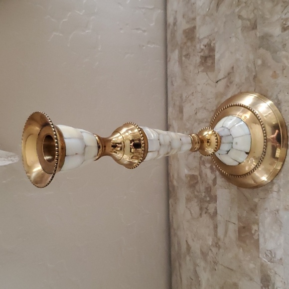Neiman Marcus Other - Ornate White Shell & Brass Candlestick